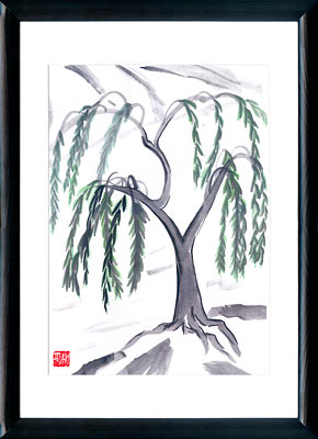 Sumi-e painting Weeping willow